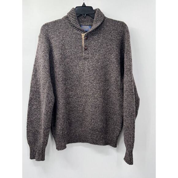 Vintage Pendleton Sweater Men's XL Gray‎ Wool Elbow Patch Shawl-Collar Pullover - Picture 1 of 6